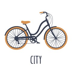 Bicycle city. Simple cartoon style icon. Vector black and orange illustration