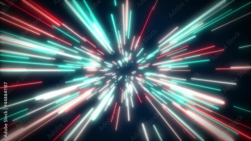 Poster hyperspace jump in outer space. the speed of light. light from the stars passing by. 3d animation of