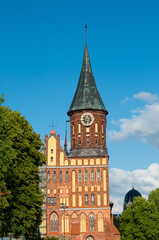 Fototapeta na wymiar Cathedral of Konigsberg on the Kneiphof island against blue sky, Kaliningrad, Russia