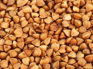 Buckwheat grains background, close-up