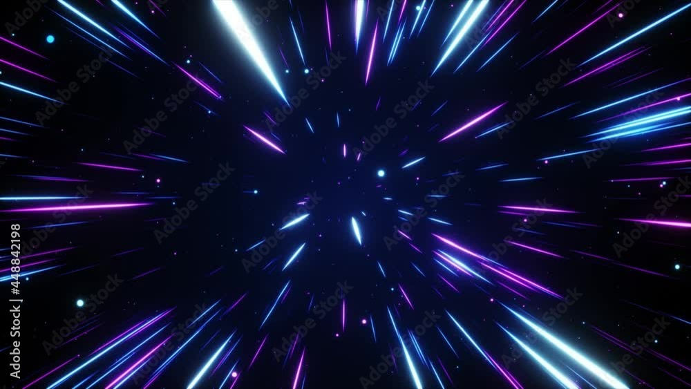 Poster hyperspace jump in outer space. the speed of light. light from the stars passing by. 3d animation of