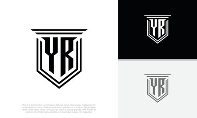 Initials YR logo design. Luxury shield letter logo design.
