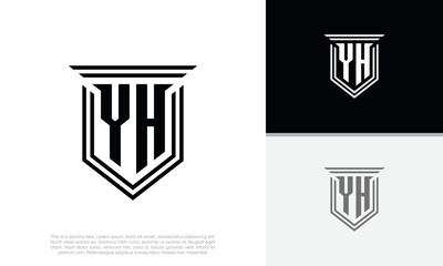 Initials YH logo design. Luxury shield letter logo design.