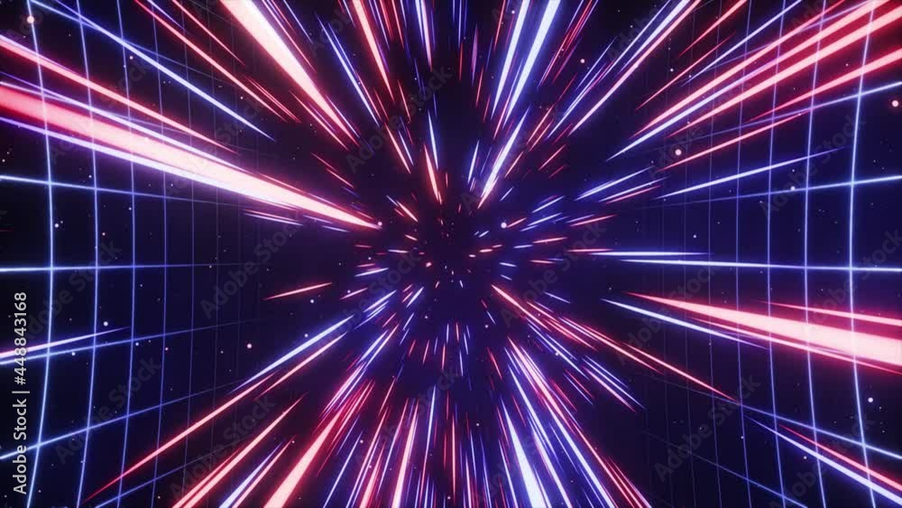 Poster hyperspace jump in outer space. the speed of light. light from the stars passing by. 3d animation of