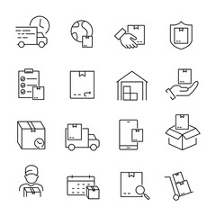 Delivery icon set. Delivery pack symbol vector elements for infographic web