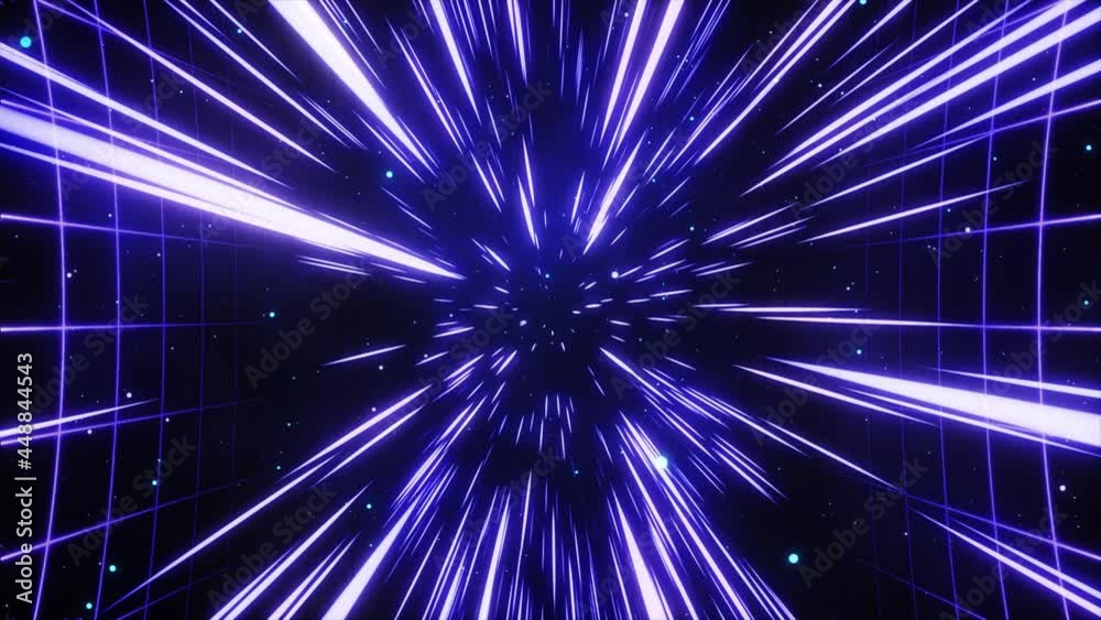 Poster hyperspace jump in outer space with a grid. the speed of light. light from the stars passing by. 3d 