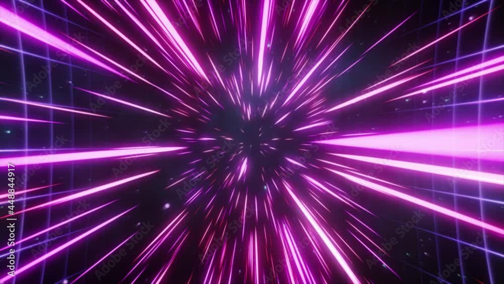 Poster hyperspace jump in outer space with a grid. the speed of light. light from the stars passing by. 3d 