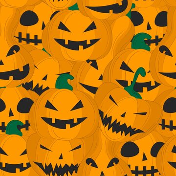 Seamless pattern Halloween pumpkin. Vector flat illustration. wallpapers, textiles, banners design. Festive themed - pumpkin with smile.