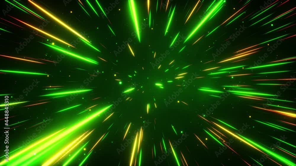 Poster hyperspace jump in outer space. the speed of light. light from the stars passing by. 3d animation of