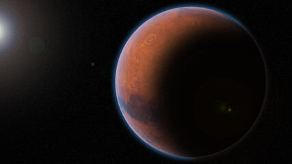 Mars, red planet of the solar system full view. Exploration and expedition to Mars. Elements of this image furnished by NASA. 3D illustration