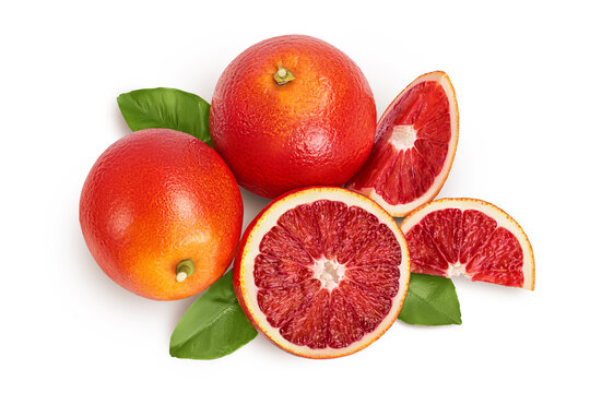 Blood red oranges isolated on white background with clipping path. Top view. Flat lay
