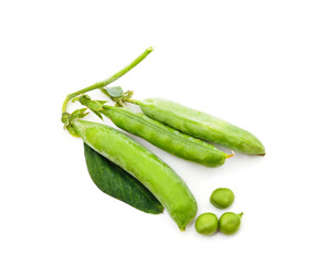 Green pea pods with leaves.