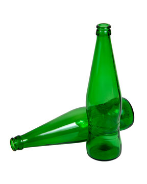 Empty green glass bottle of beer or lemonade isolated on the white background