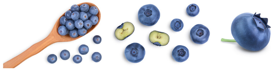 fresh blueberry isolated on white background closeup with full depth of field. Set or collection
