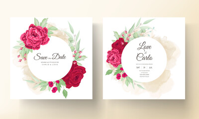 beautiful blooming rose and peony flower wedding invitation card