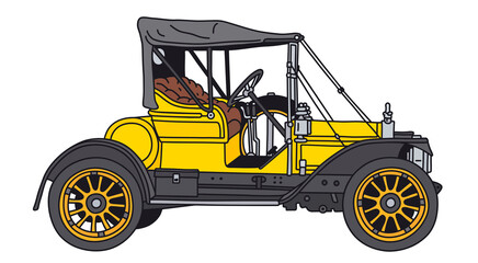 Fototapeta na wymiar The vectorized hand drawing of a vintage yellow and black small sports car