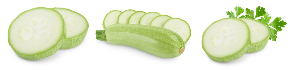 zucchini or marrow isolated on white background with clipping path and full depth of field, Set or collection