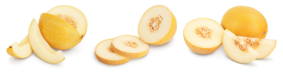 Melon isolated on white background with full depth of field. Set or collection