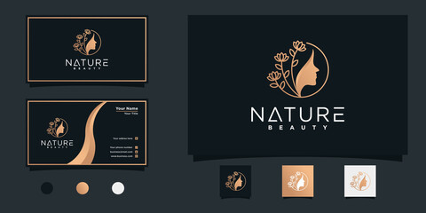 Fototapeta premium Natural beauty woman face logo with beauty golden gradient style Premium Vector