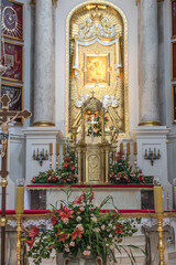 Fototapeta premium Chelm, POLAND - July 5, 2021: Inside the shrine, the Basilica of Virgin Mary in Chelm in eastern Poland near Lublin.