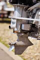 Close-up of the engine motor yacht.