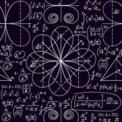 Math vector seamless pattern with handwritten formulas, calculations, figures	
