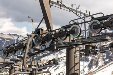 A fragment of the mountain chairlift in the area of Kasprowy Wierch, closed in the summer.