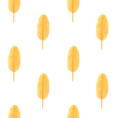 Cute colorful seamless pattern Yellow tree. Watercolor, hand drawn. Red, orange, yellow colors, isolated on white background. Good for kids fabric, textile, wrapping paper, wallpaper, prints