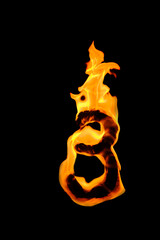 burning flames in the shape of number three