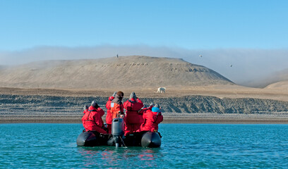 Tourists photographing a wild polar bear