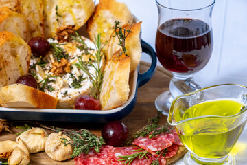 italian lunch wih baget, brie and vegetables