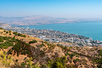Fototapeta na wymiar View of the city of Tiberias and The Sea of Galilee in Israel 