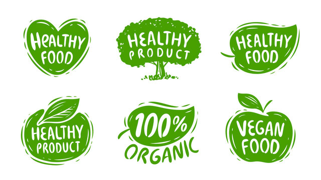 Set of logo, stamp, label for natural product, farm, organic. Food concept vector illustration