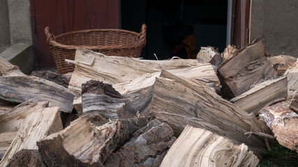 Chopped wood, logs, piled on a pile