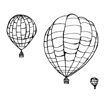 Set of Flying Air Balloons. Vector stock illustration. Outline.