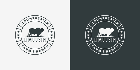 countryside limousin cow logo design badge retro