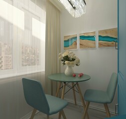 3d render small kitchen modern design furniture