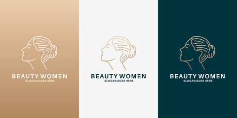 beauty women face and hairstyle logo design for saloon, cosmetic, spa,