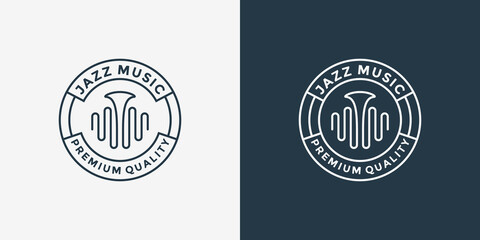bundle music jazz with saxophone and music wave logo design