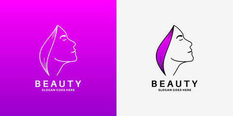 beauty women and leaf logo design for saloon,