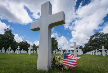 american grave cross on a war cemetery