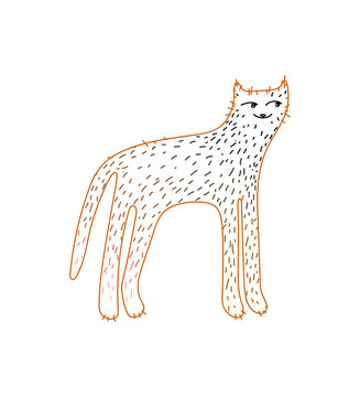 portrait of a funny cat drawn in the doodle style. An element for creating patterns for children's products