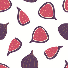 Seamless pattern with figs. Fruits modern texture on white background. Healthy food concept. Abstract vector graphic illustration