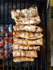 meat on grill - top view