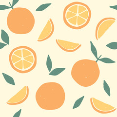 Seamless pattern with oranges. Citrus fruits modern texture on white background. Abstract vector graphic illustration