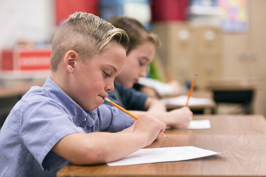 Classroom: Young Student Thinking About Classwork