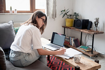 Young woman study at home