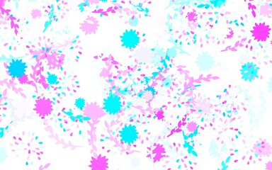 Light Pink, Blue vector doodle background with flowers