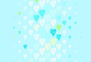 Light Green vector background with hearts.