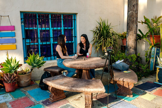 Friends together in colorful outdoor setting